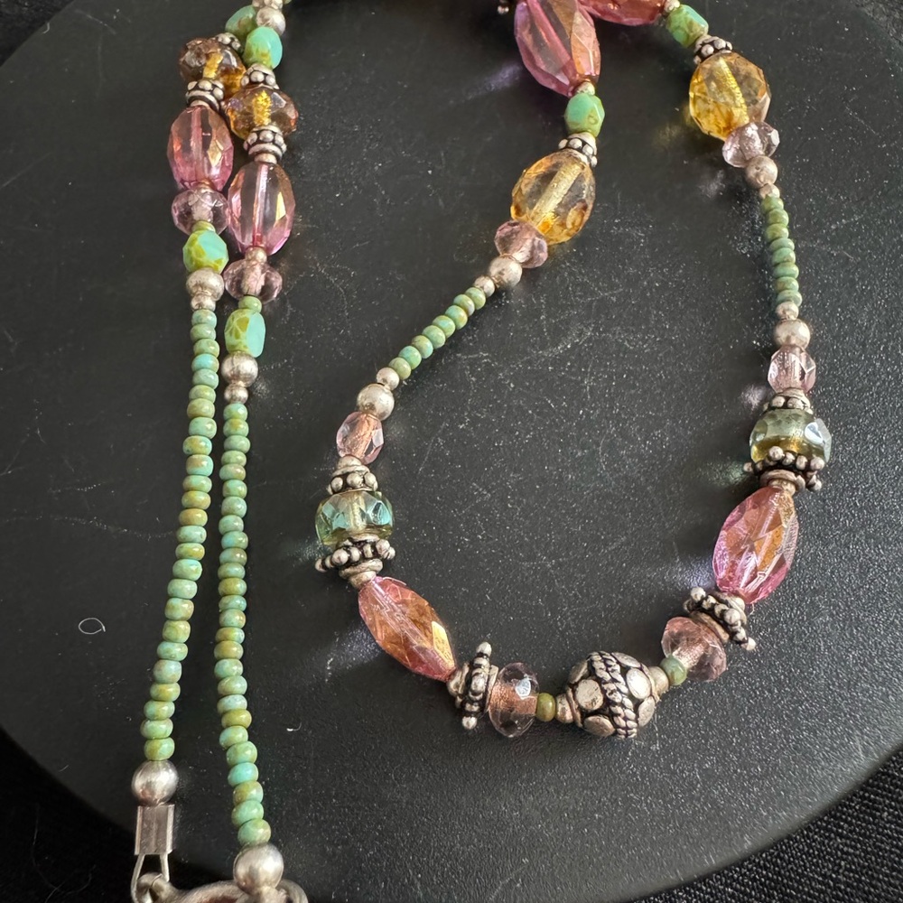 Bohemian Turquoise, Sterling, and Aurora Borealis Beaded Necklace - Picture 4 of 8